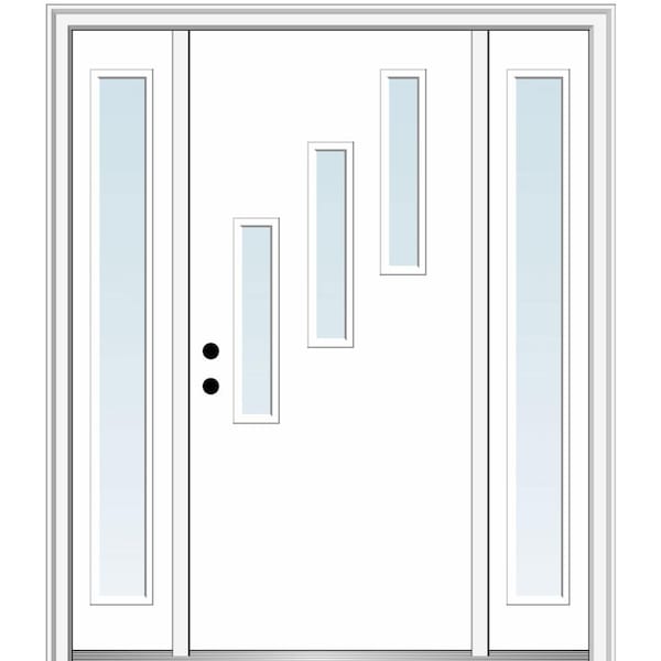 MMI DOOR Davina 64 in. x 80 in. Right-Hand Inswing 3-Lite Clear Low-E Primed Fiberglass Prehung Front Door on 6-9/16 in. Frame