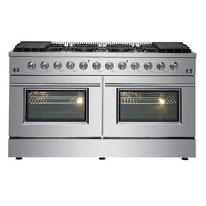 Galiano 60 in. 8.64 cu. ft. 10 Burner Professional Freestanding Double Oven Gas Range with Gas Stove in Stainless Steel