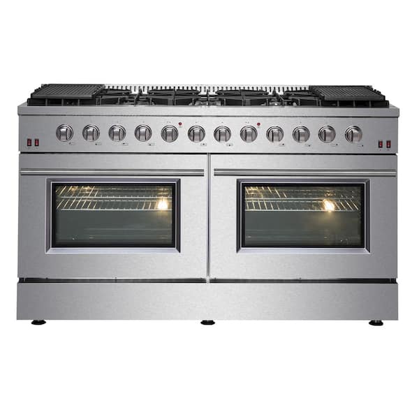 Forno Galiano 60 in. 8.64 cu. ft. 10 Burner Professional Freestanding Double Oven Gas Range with Gas Stove in Stainless Steel