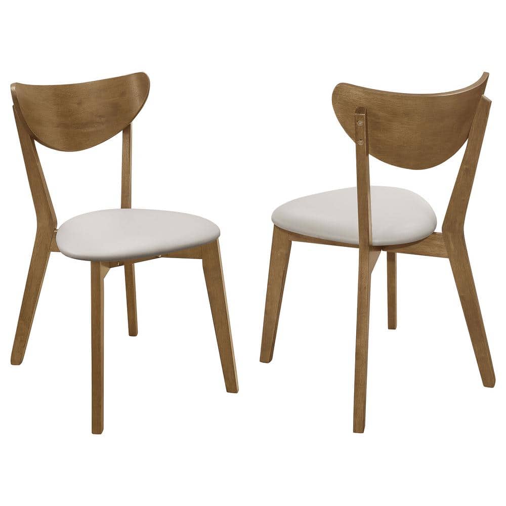Beige Faux Leather Parsons Side Chair with Wood Accents