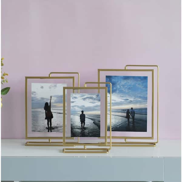 Fkvat 11x14 Picture Frame Champagne Gold Brushed Thin Metal Set of 2 for Horizontal and Vertical Wall Hanging Aluminum Floating Photo Frames Display
