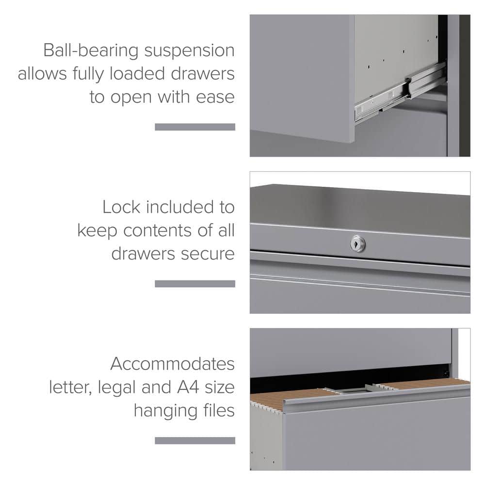 36" Wide Arctic Silver Metal 3-Drawer Lateral File Cabinet