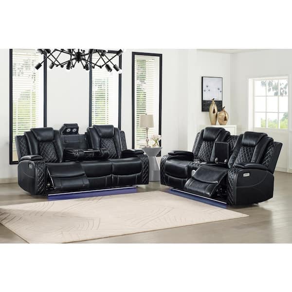 NEW CLASSIC HOME FURNISHINGS New Classic Furniture Orion 2-Piece Black Polyester Fabric Power Footrest and Headrest Living Room Set