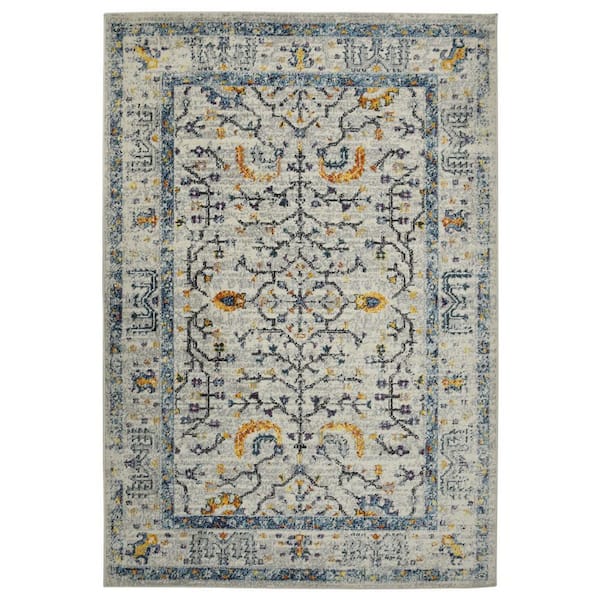 Yellow, Ivory 3 ft. x 5 ft. Loomed Oriental Polypropylene Rectangle Indoor/Outdoor Area Rug
