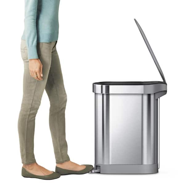 45L Slim Liner Rim Step Kitchen Trash Can, Brushed Stainless Steel with Grey Plastic Lid