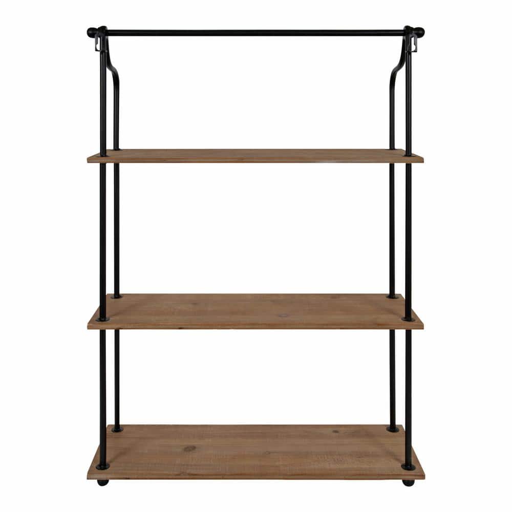 Walters 23" Rustic Brown Wood and Metal Floating Wall Shelf