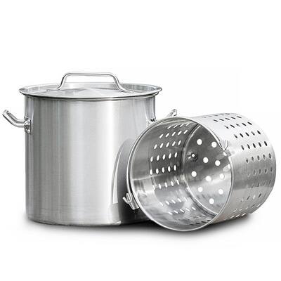 21 qt. Stainless Steel Stock Pot with Strainer Basket and Lid