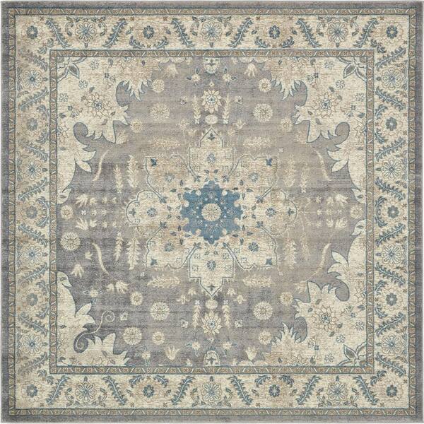 Unique Loom Salzburg Altstadt Gray 8' 0 x 8' 0 Square Rug