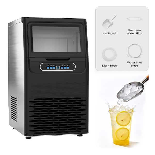 3.78 in. 110lb./24H Spray Commercial Full Size Cubes Freestanding Commercial Gourmet Ice Maker Machine, Black