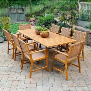 Brown 9-Piece Outdoor Patio Dining Set With Acacia Rectangular Table and Acacia wooden Chairs