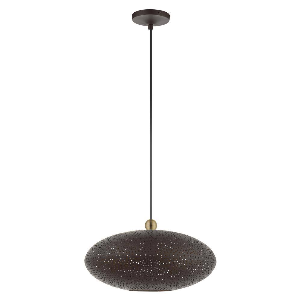 Dublin 16" Bronze and Antique Brass Oval Pendant Light