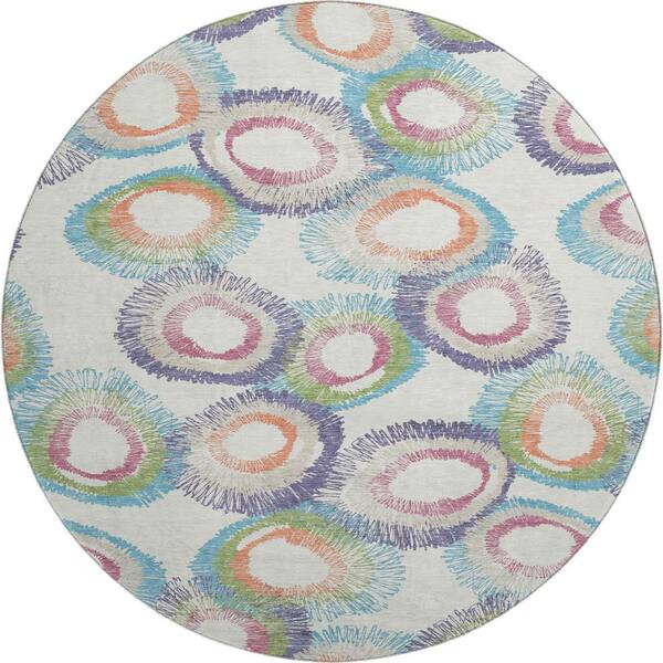 Mayfield Premium Machine Washable Abstract AMF2278 Pearl 8 ft. x 8 ft. Round Rug