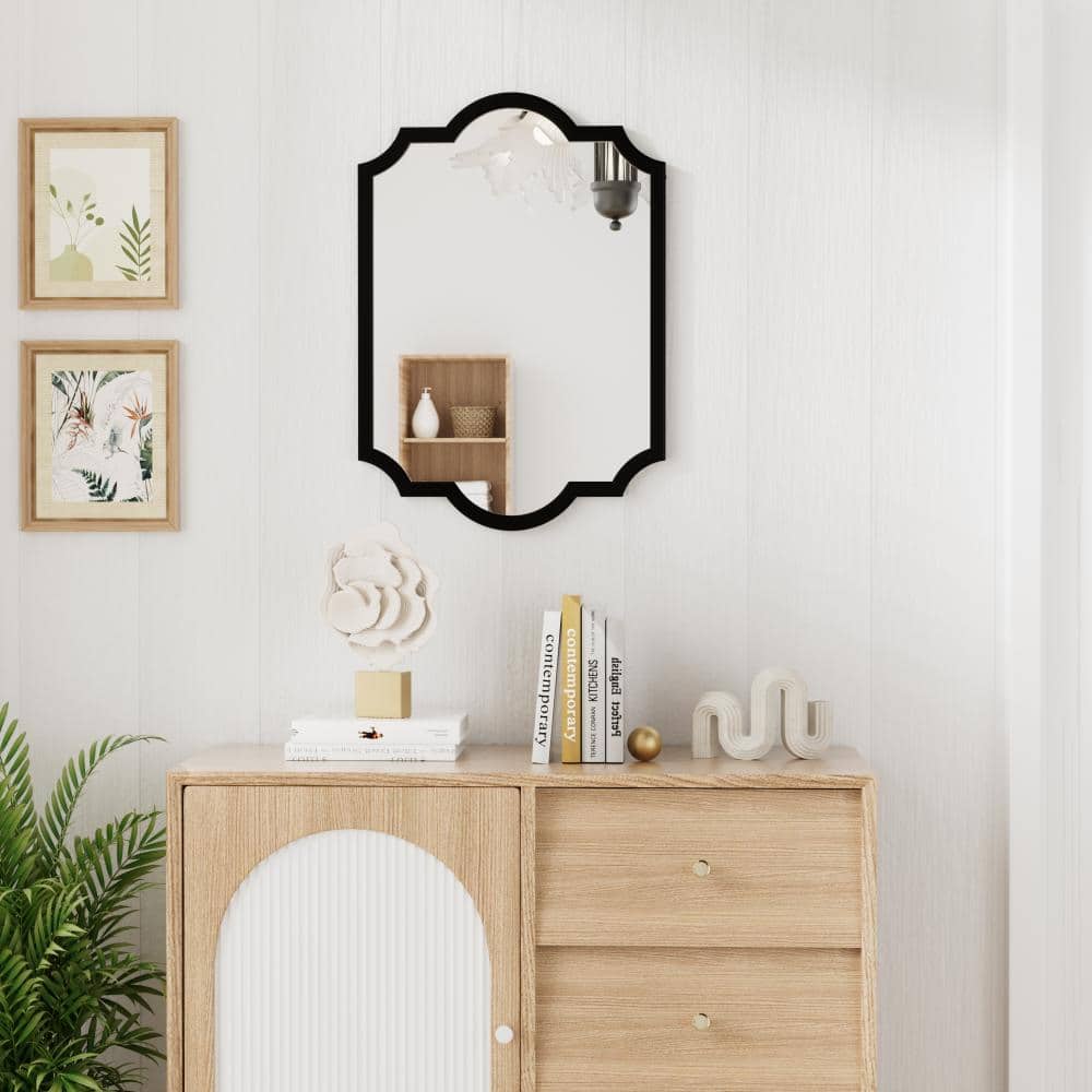 "19"" W x 27"" H MDF Framed Irregular Wall-Mount Accent Wall Bathroom Mirror in Black" price history on PriceWatchPro