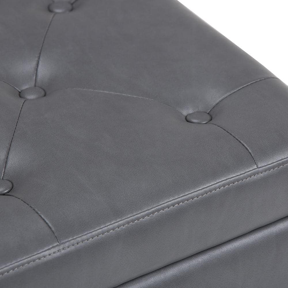Elegant Stone Gray 48" Wooden Storage Bench Ottoman with Nailhead Trim