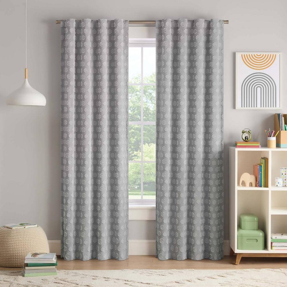 Eclipse Kids Dot Clip Grey Polyester 40 in. W x 63 in. L Rod Pocket Back  Tab 100% Blackout Curtain (Single Panel) 28628204218 - The Home Depot