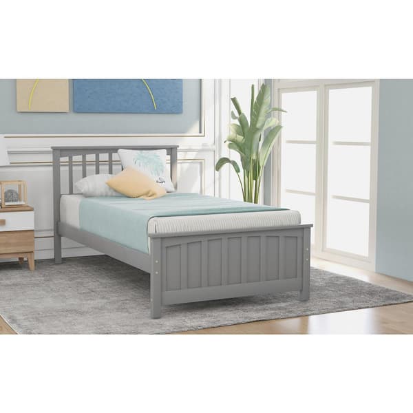 Urtr Gray Twin Platform Bed Wood, Twin Bed Good For What Age