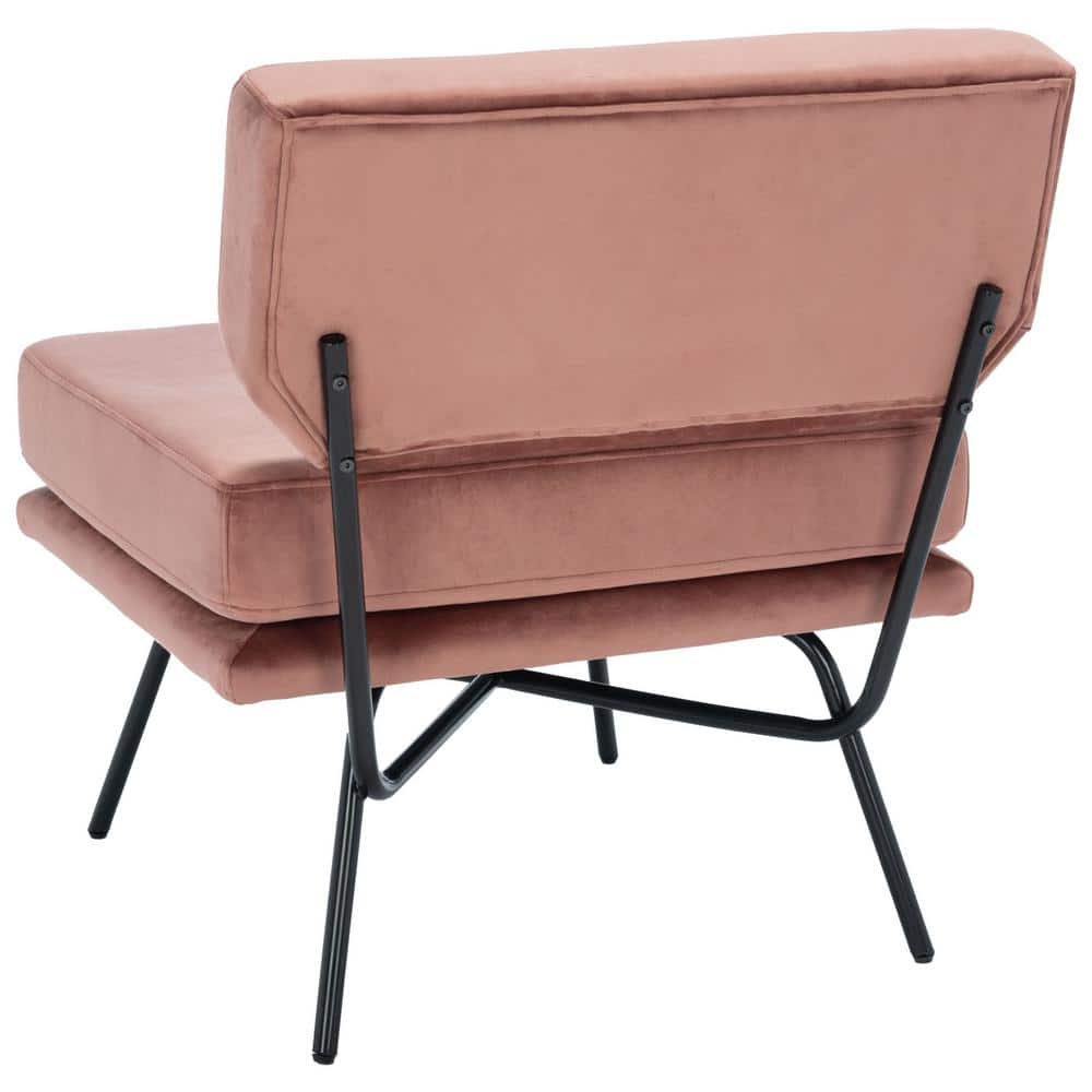 Dusty Rose Velvet & Black Metal Mid-Century Accent Chair