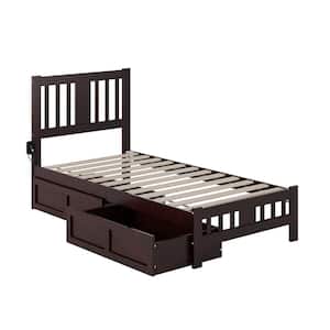 Tahoe Espresso Twin Solid Wood Storage Platform Bed with Footboard and 2-Drawers
