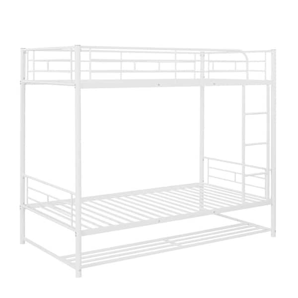 URTR White Twin Over Twin Metal Bunk Bed Frame with Ladder, Safety ...