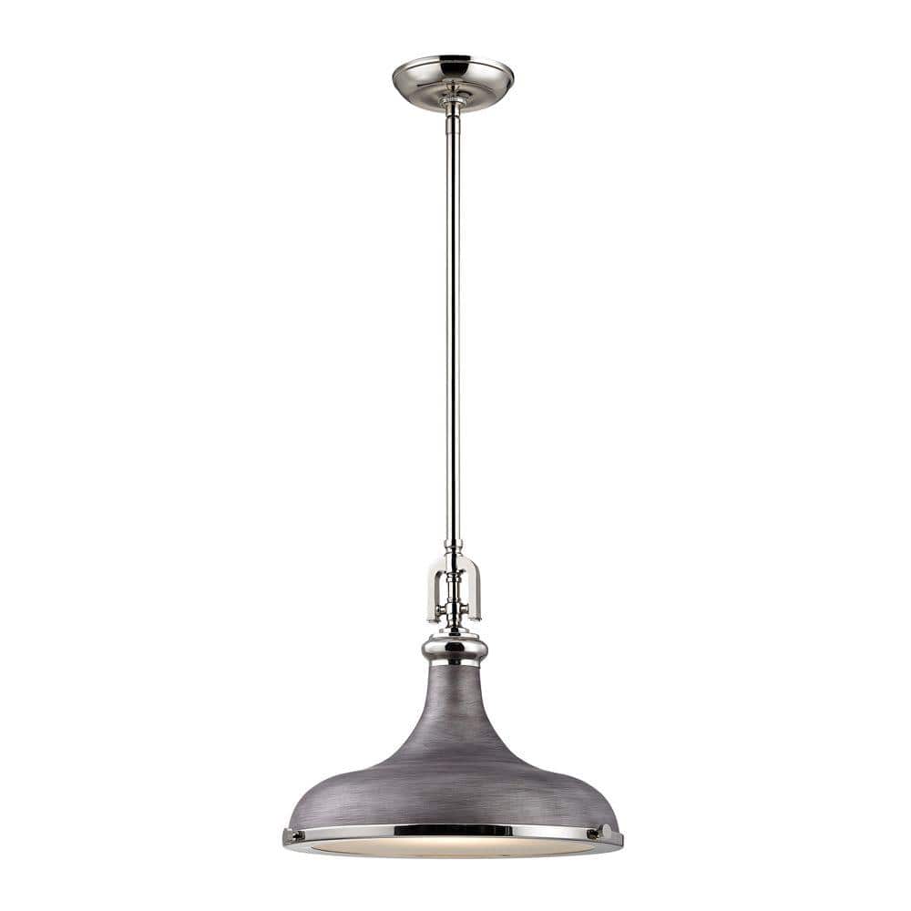 Transitional Rutherford 15-Inch Pendant in Polished Nickel & Weathered Zinc