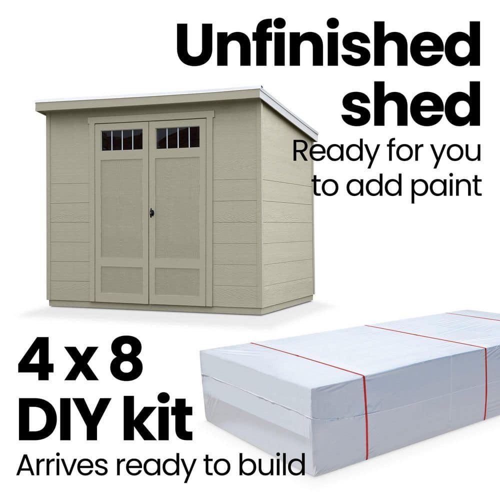 Highland 6' x 8' Beige Wooden Storage Shed with Windows