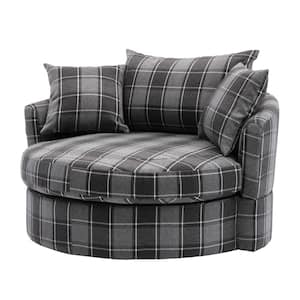 Arm Chairs Modern Tufted Gingham Barrel Swivel Chair in Polyester Fabric