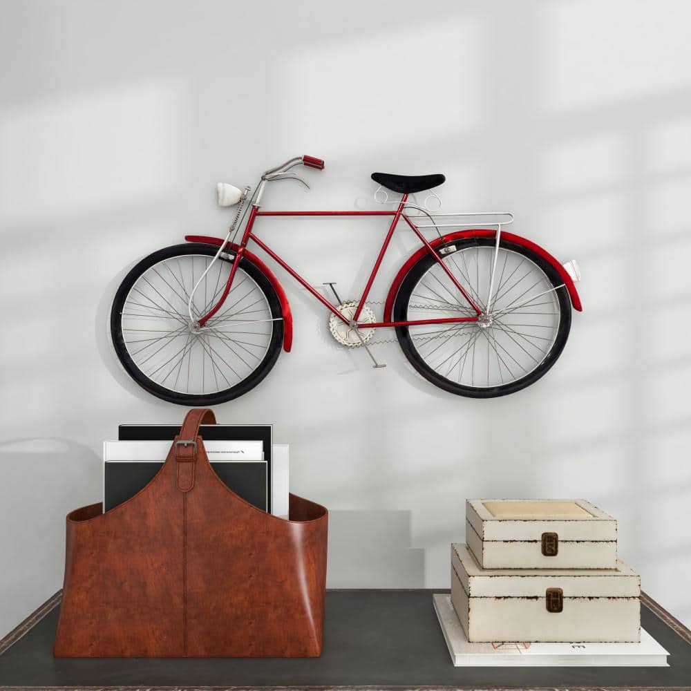 Vintage Red Metal Bicycle Wall Sculpture