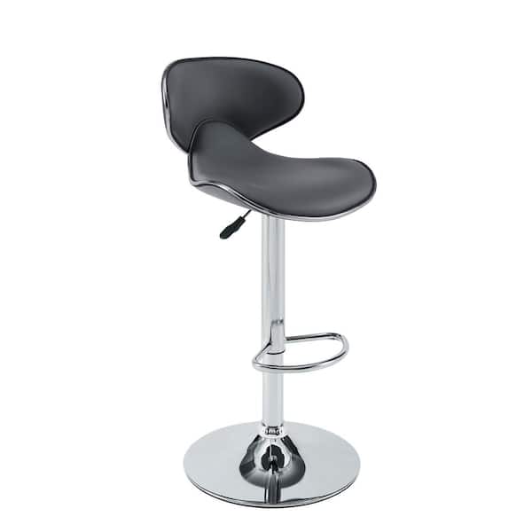 Linon Home Decor Bao 24 - 32 in. Seat Height Gray Low back Metal Pedestal Frame Adjustable Barstool with Faux Leather seat