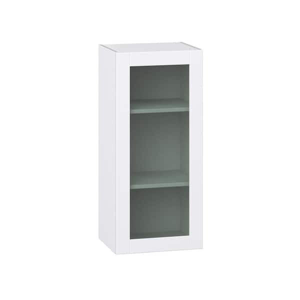J COLLECTION 18 in. W x 14 in. D x 40 in. H Assembled Glass Door Wall Kitchen Cabinet in Bright White