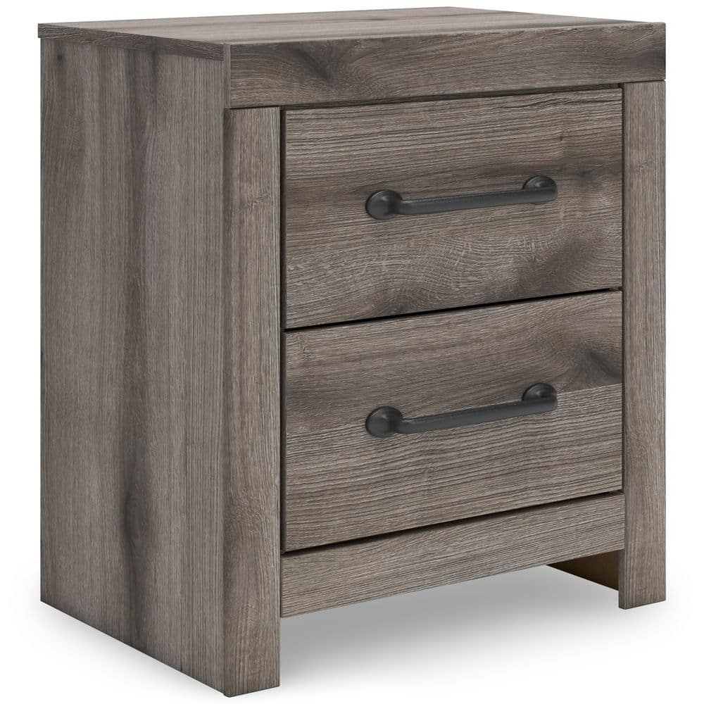 Weathered Gray Rustic 2-Drawer Nightstand with USB Ports