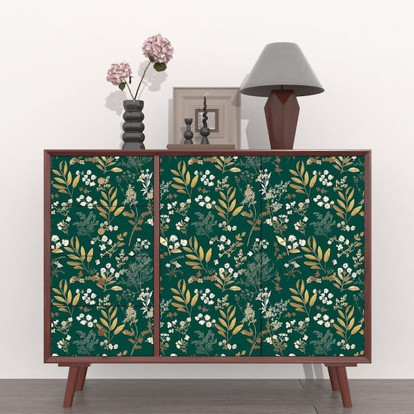 15.7 in. X 393 in. Green and Golden Vintage Wallpaper Embossed