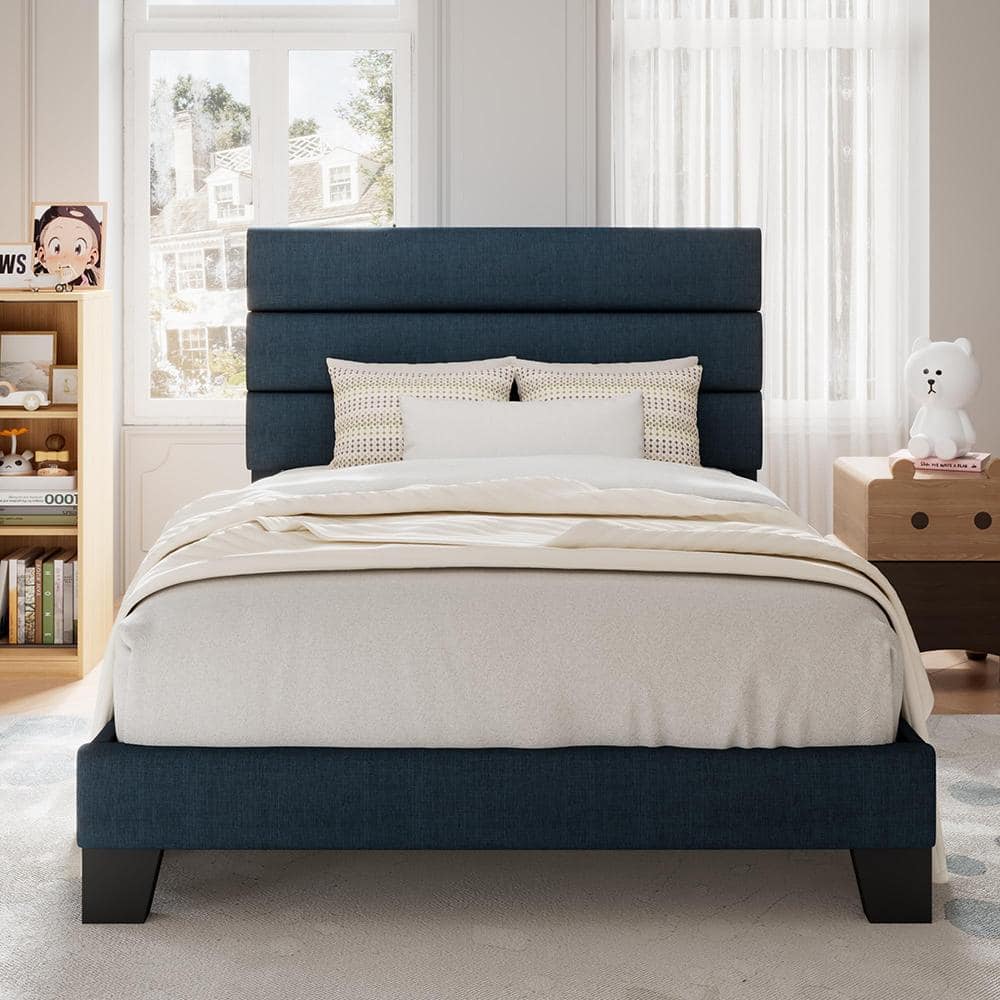 9.3 in. Navy Blue Metal Twin Size Platform Bed Frame with Headboard price history on PriceWatchPro
