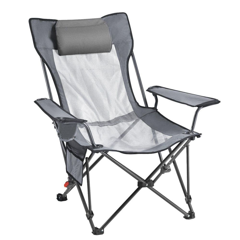 4-Adjustable Positions Portable Folding Gray Camping Chair with Headrest and Foot Rest, Outdoor for Camping, Picnics price history on PriceWatchPro