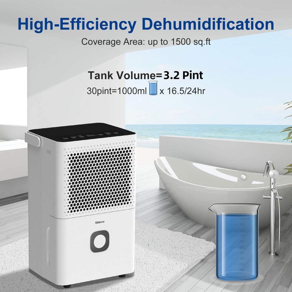 Shinco 30-Pint White Dehumidifier with Touch Controls