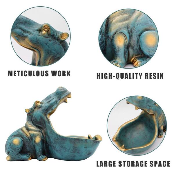 Angel Sar 11.8 in. x 6.5 in. x 8.7 in. Dark Blue Hippo Statue
