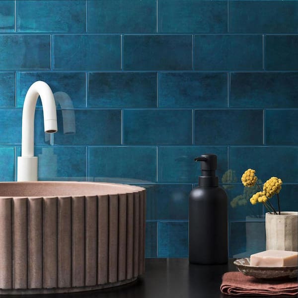 Ocean Blue 12.6 in. x 10.6 in. Vinyl Peel and Stick Backsplash 10