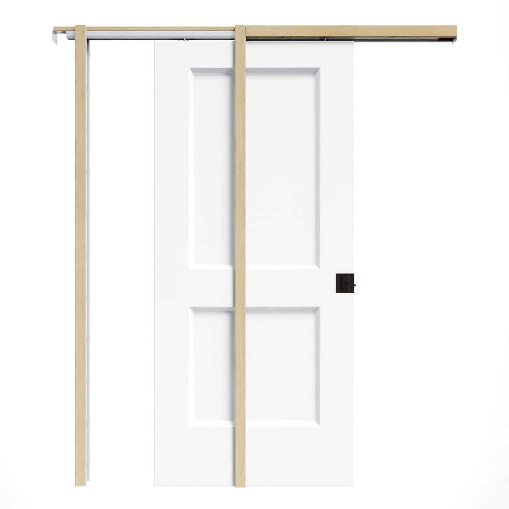 36 in. x 80 in. White Primed Paneled H Style Hollow Core Wood Pocket Door with Hardware (Soft Close and Black Lock Incl) price history on PriceWatchPro