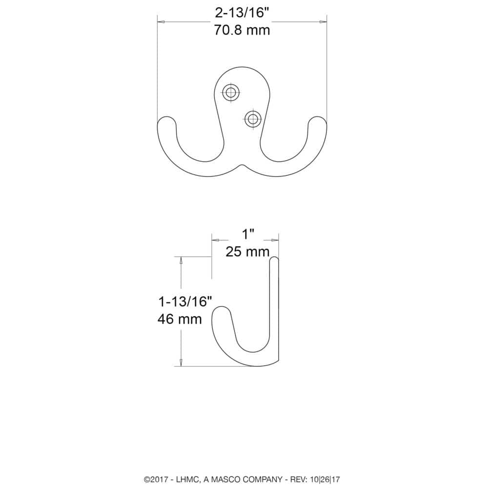 Matte Black Double Prong Wall Mounted Metal Hook