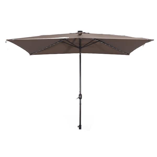 Unbranded 10 ft. x 7 ft. Outdoor Market Patio Umbrella Flip Umbrella with Crank and LED Light in Topology