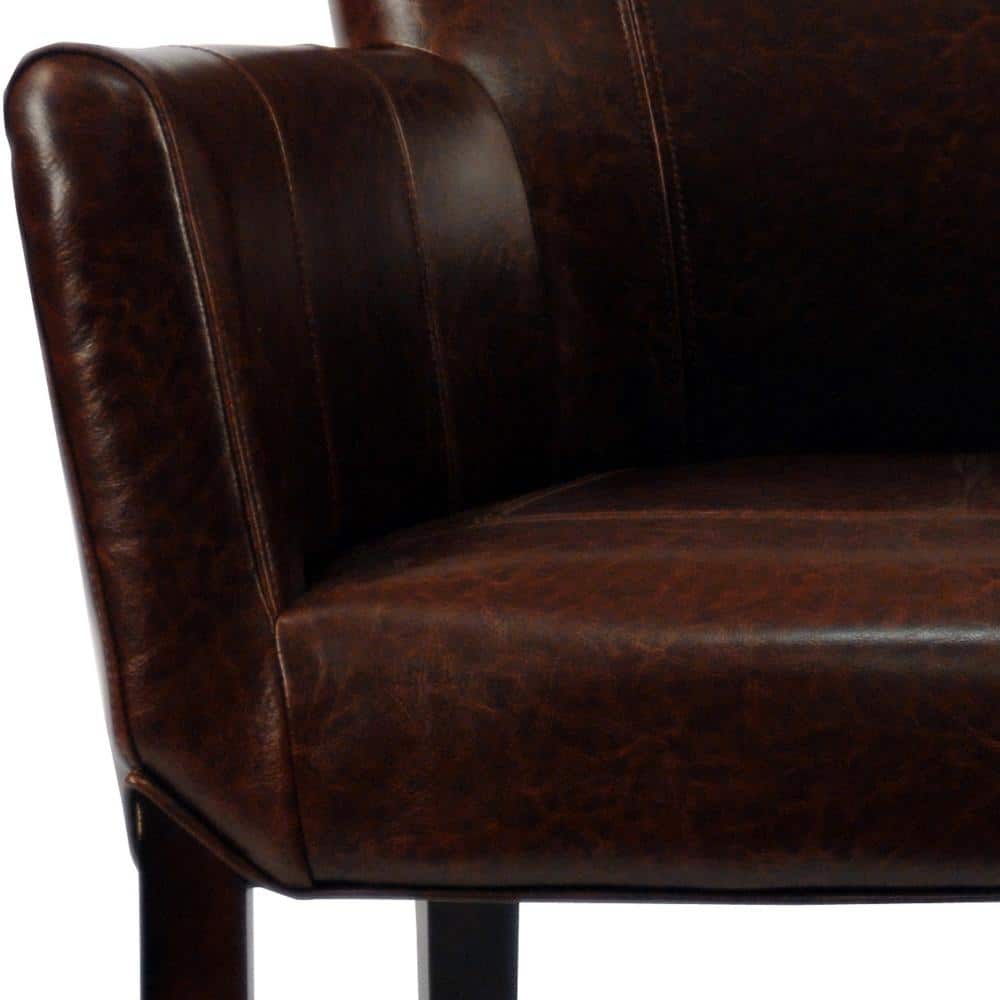 Transitional Ken Arm Chair in Brown Leather and Cherry Mahogany