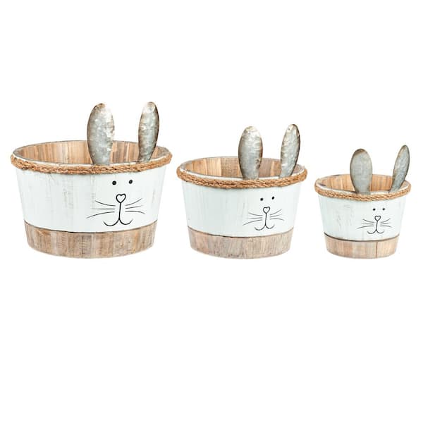 Evergreen Wood Bunny Planter with Ears, (Set of 3) 8PMTL5325 - The Home ...