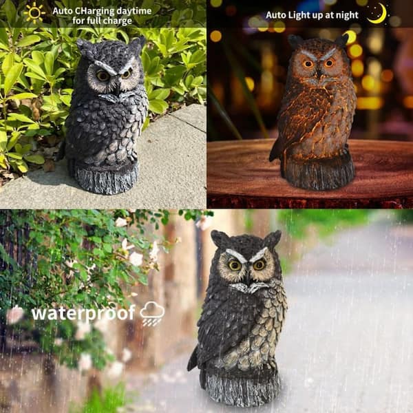 Solar Powered Owl Garden Statue Outdoor Decoration with Solar