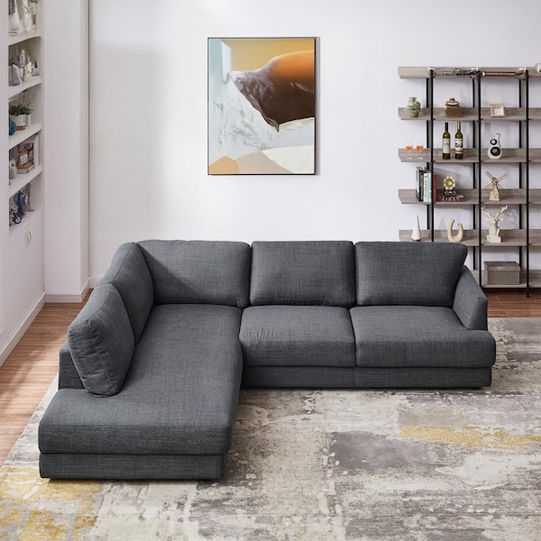 Griffith Modern Cozy Living Room Left Facing Gray Fabric Linen Sectional Sofa CYM01907