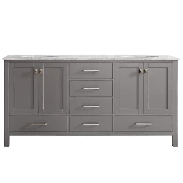 ROSWELL Gela 72 in. W x 22 in. D x 35 in. H Vanity in Grey with Marble Vanity Top in White with Basin