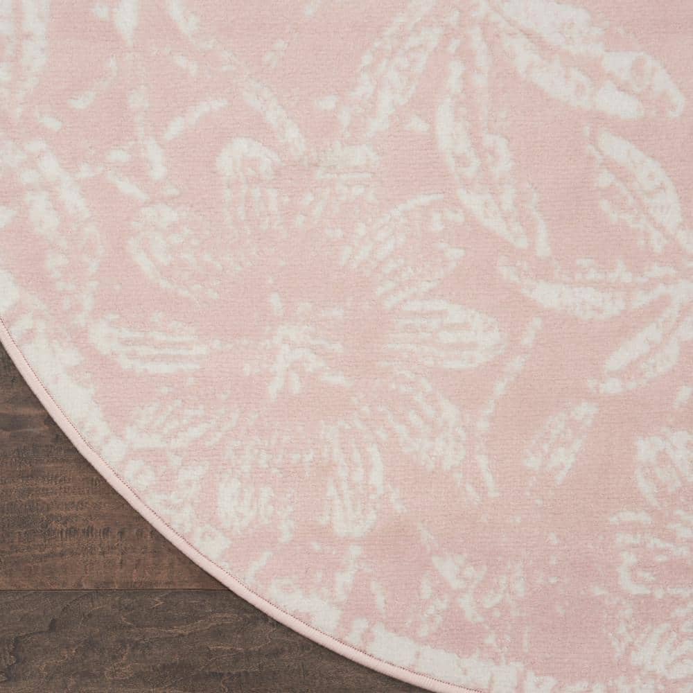 Pink Floral Round 5' Synthetic Kids Rug