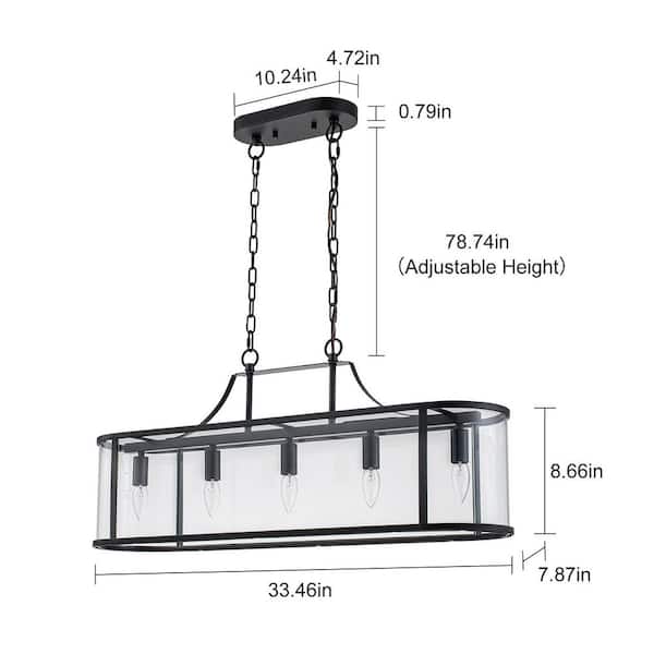 ZYZWMB 33.5 in. 5-Light Black Linear Rectangle Kitchen Island