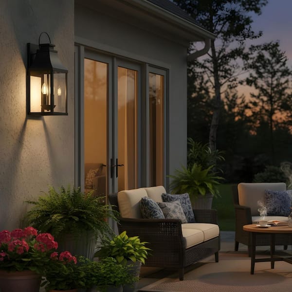 20.2 in. 2-Light Black Outdoor Wall Sconce without Bulb for Porch, Garage or Entry Lighting（2-Pack）