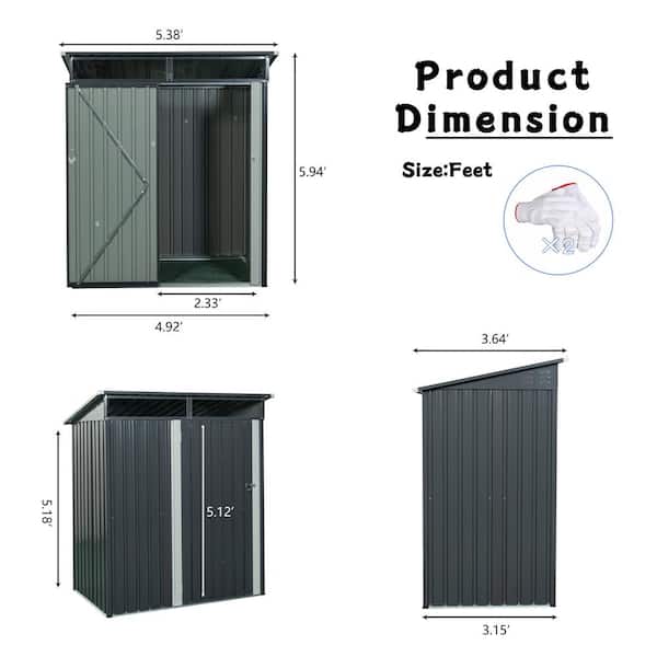 5 ft. x 3 ft. Outdoor Gray Metal Shed Storage (15 sq. ft.)
