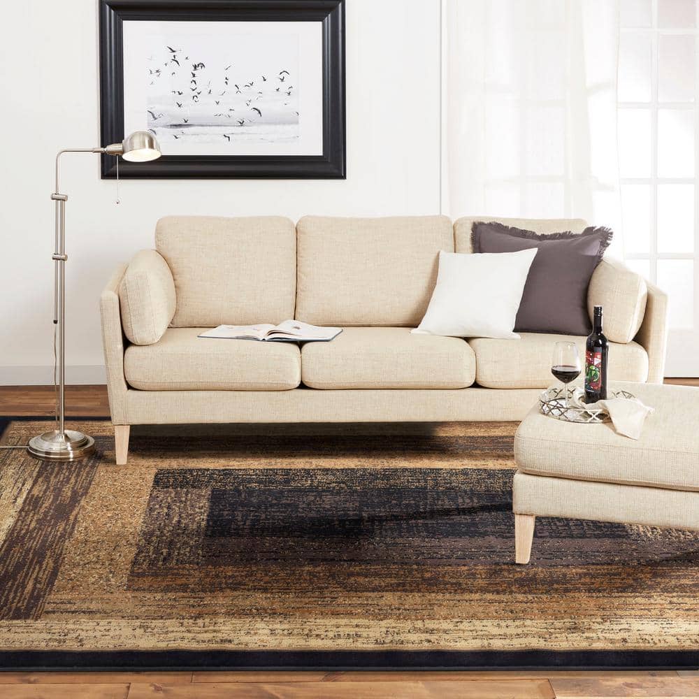 Black and Beige Geometric Synthetic Area Rug