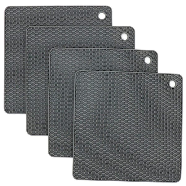 Silicone Dark Grey Flexible Trivet Mat Set Heat Resistant Non-Slip Hot Pad Pot Holder for Kitchen Countertop 4 Pack